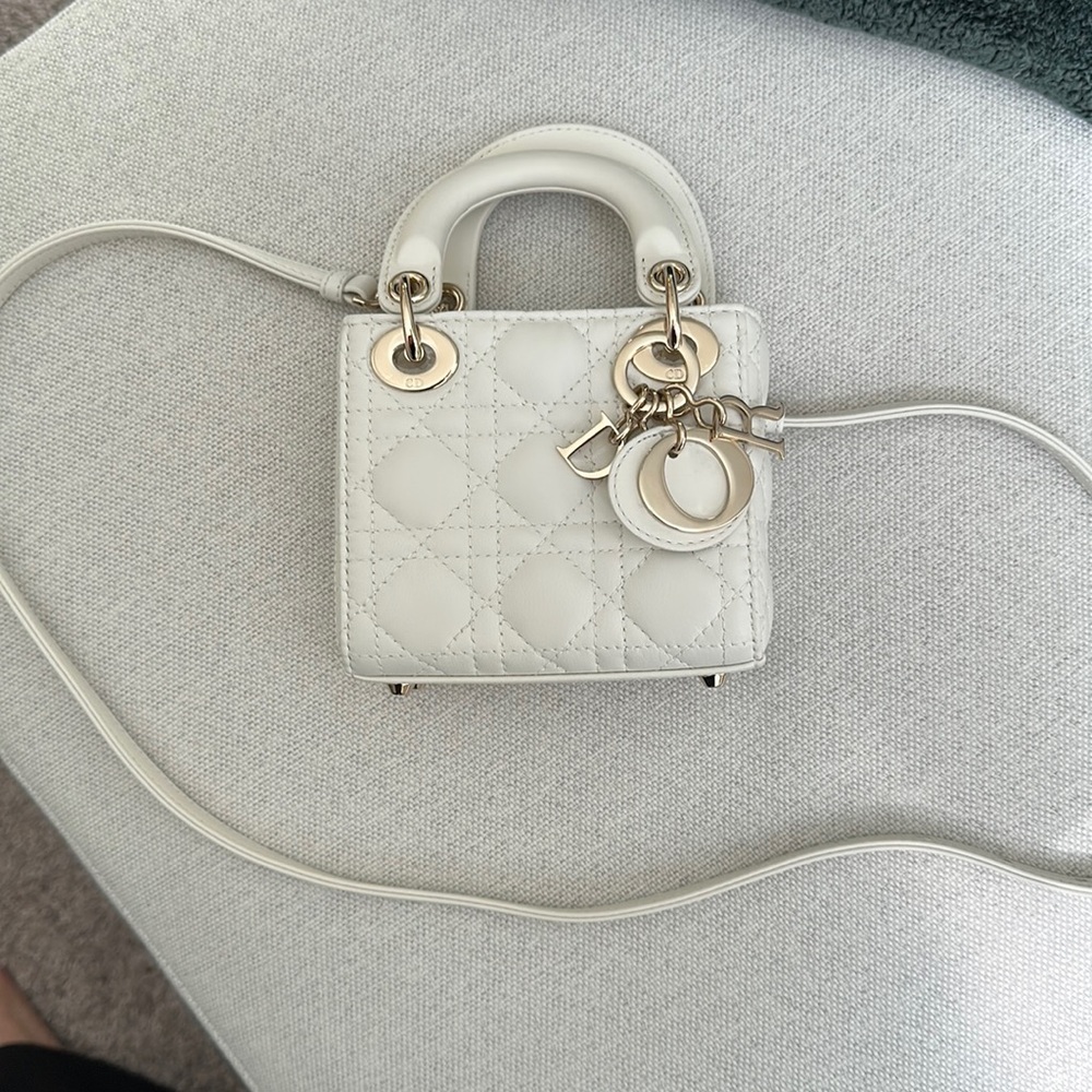 Lady Dior micro bag in latte lamb skin